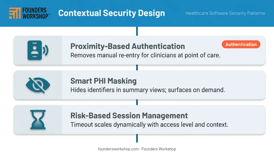 Three contextual security design approaches balancing clinical workflow speed and data protection