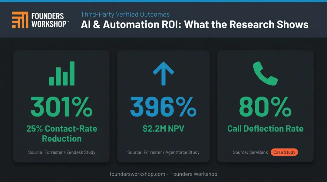 Conversational AI ROI statistics showing 301 to 396 percent return across major studies