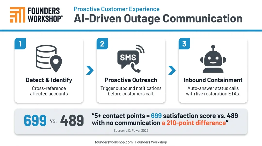 Proactive outage communication multi-touch process flow and satisfaction score impact