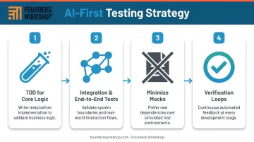 Four-step AI-first automated testing setup process flow infographic