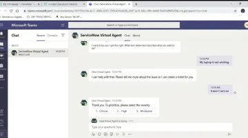 ServiceNow Virtual Agent conversation inside Microsoft Teams interface for IT support