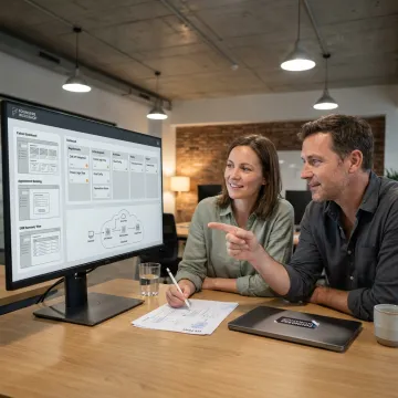 Healthcare software development workflow on a planning board