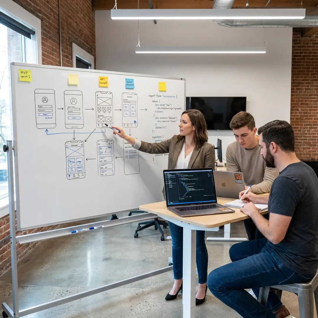 Software team following a mobile app development process
