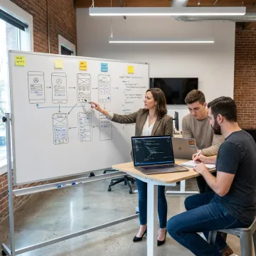 Software team following a mobile app development process