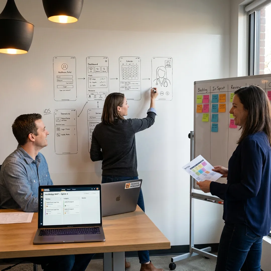 Healthcare app development process planning session