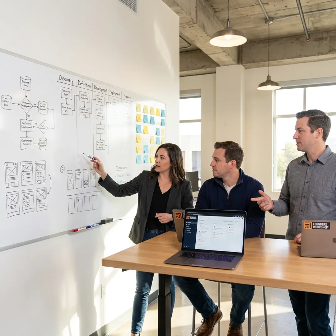 Software development team following a five step process