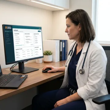 Healthcare AI dashboard on a clinician workstation
