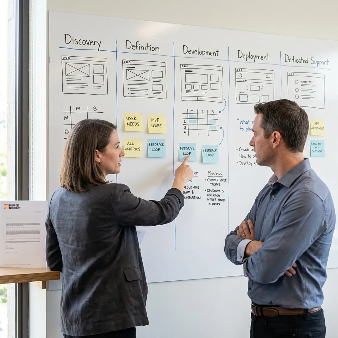Consultants mapping a product strategy process