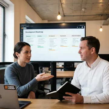 Team reviewing a software development roadmap