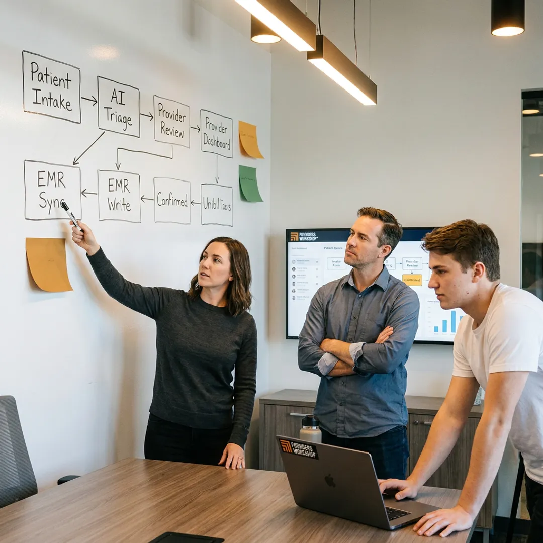 Team planning a healthcare AI workflow
