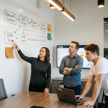 Team planning a healthcare AI workflow