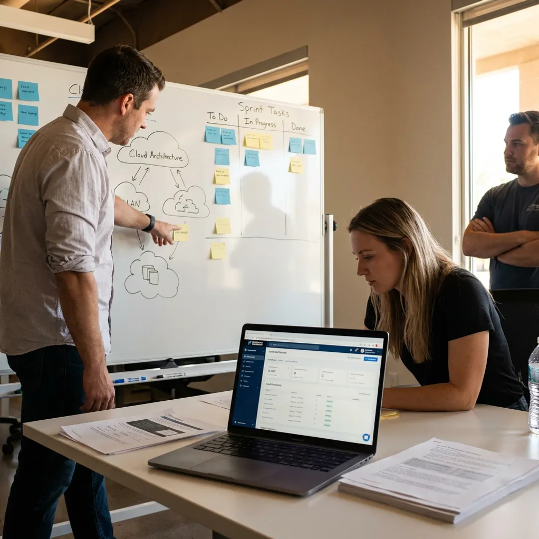 Software team planning retail app workflow