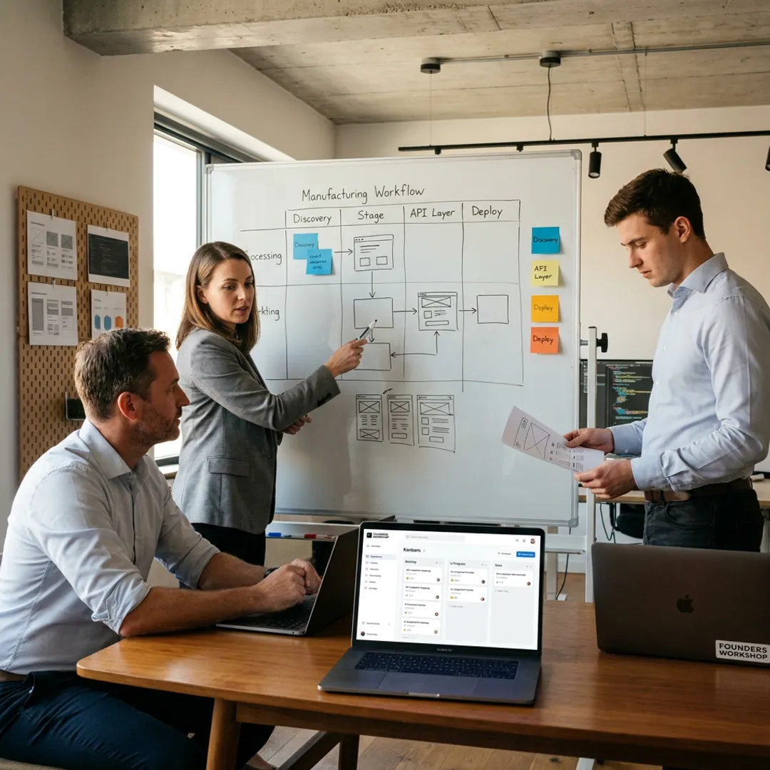 Software team planning manufacturing application workflow