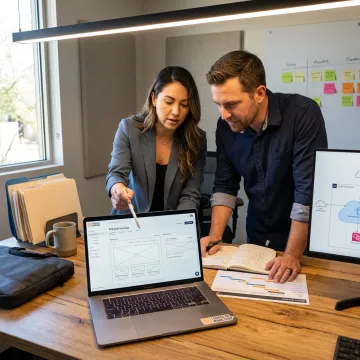 Product team reviewing a web application development roadmap
