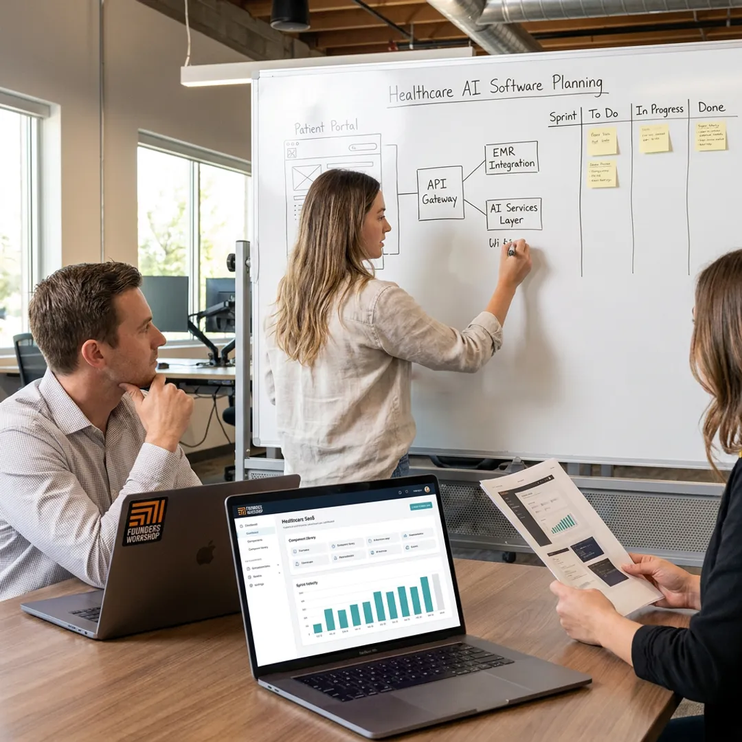Software team planning healthcare AI development workflow