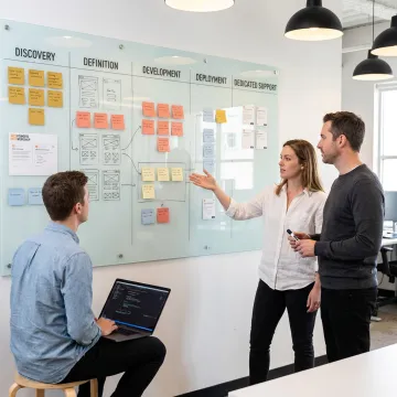 Software team mapping a product development process
