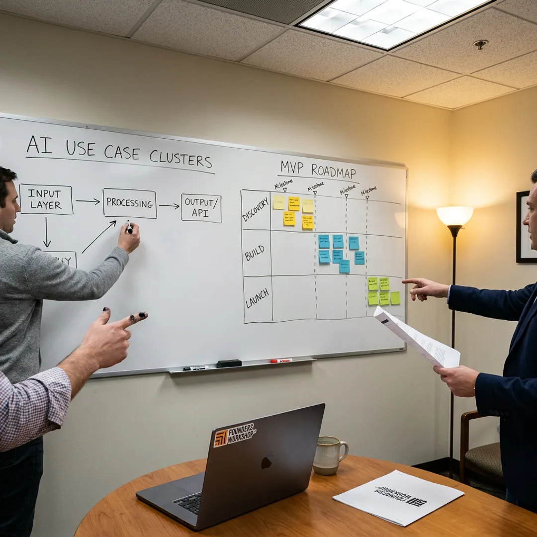 Team mapping an AI implementation roadmap