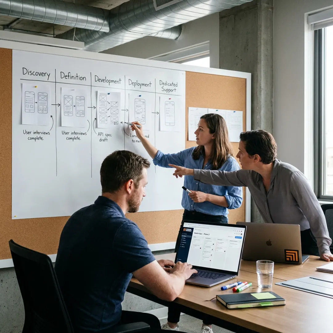 Product team mapping a mobile app development process