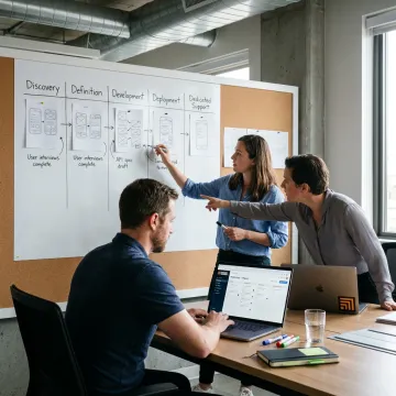 Product team mapping a mobile app development process