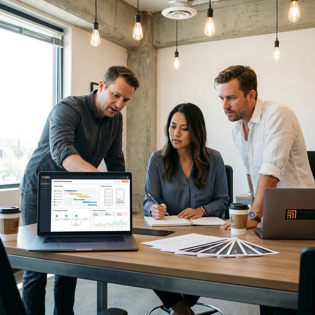 Product team reviewing web application development process