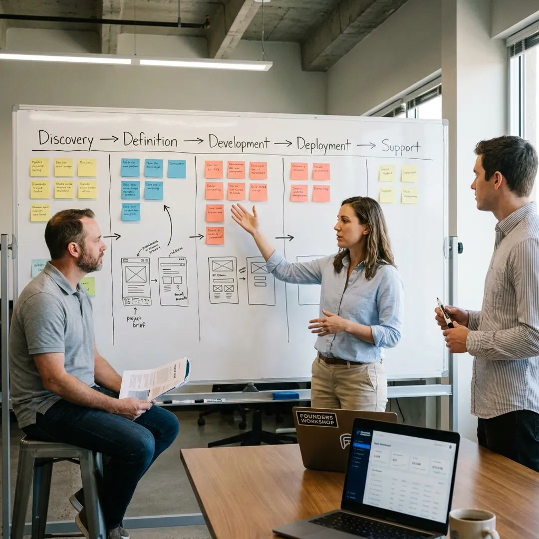 Web app development process mapped on a digital product board