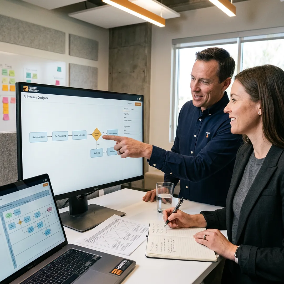 Consultants mapping an AI automation process