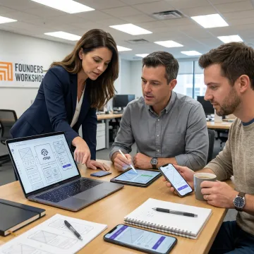Mobile app developers planning iOS and Android product screens