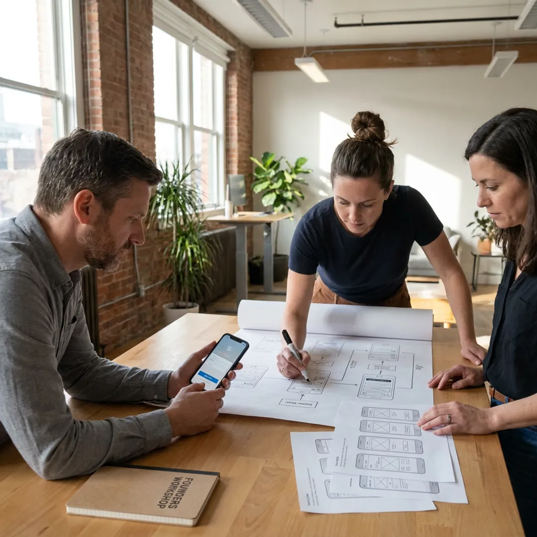 Mobile app design process with prototype screens