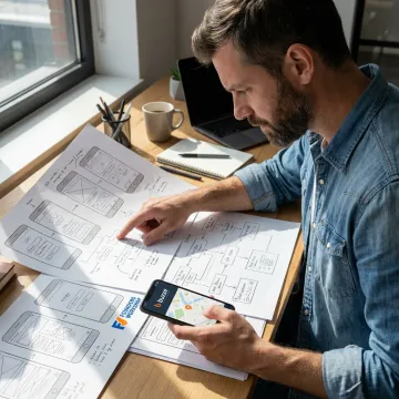 Mobile app UI/UX designer creating app wireframes