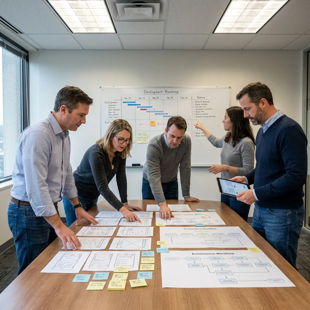 Team reviewing Shopify app development process