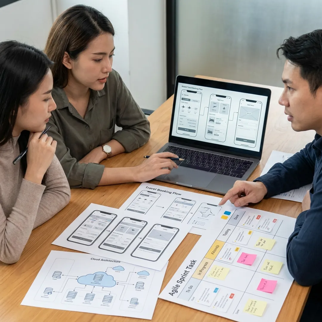 Software team planning a travel app workflow
