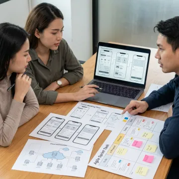 Software team planning a travel app workflow