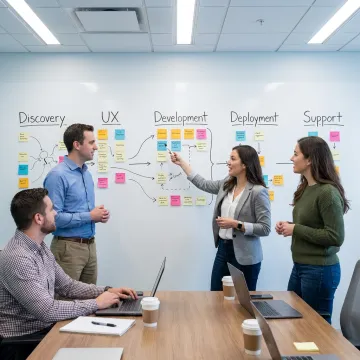 Agile software team mapping a five-step development process