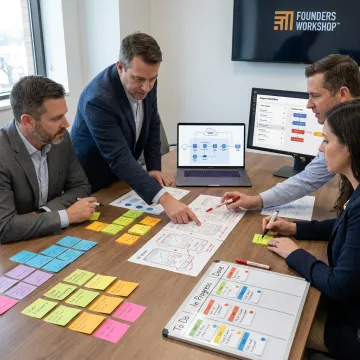 Software team following a structured product development process