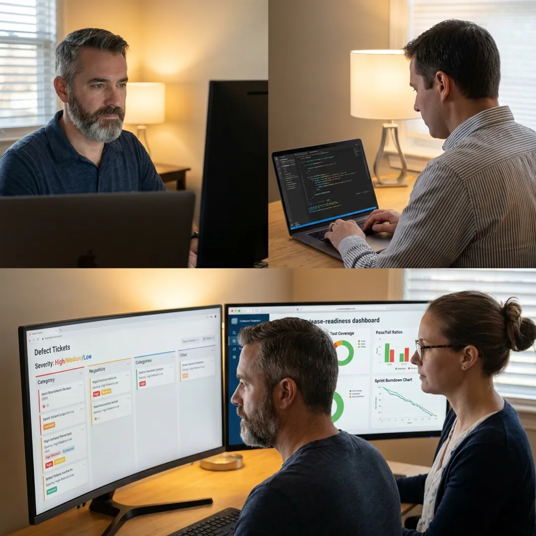 QA team collaborating on software testing process