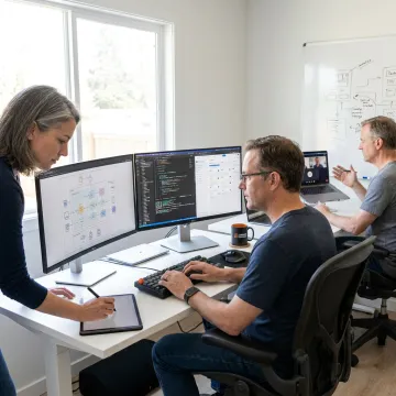 Senior software engineers collaborating remotely