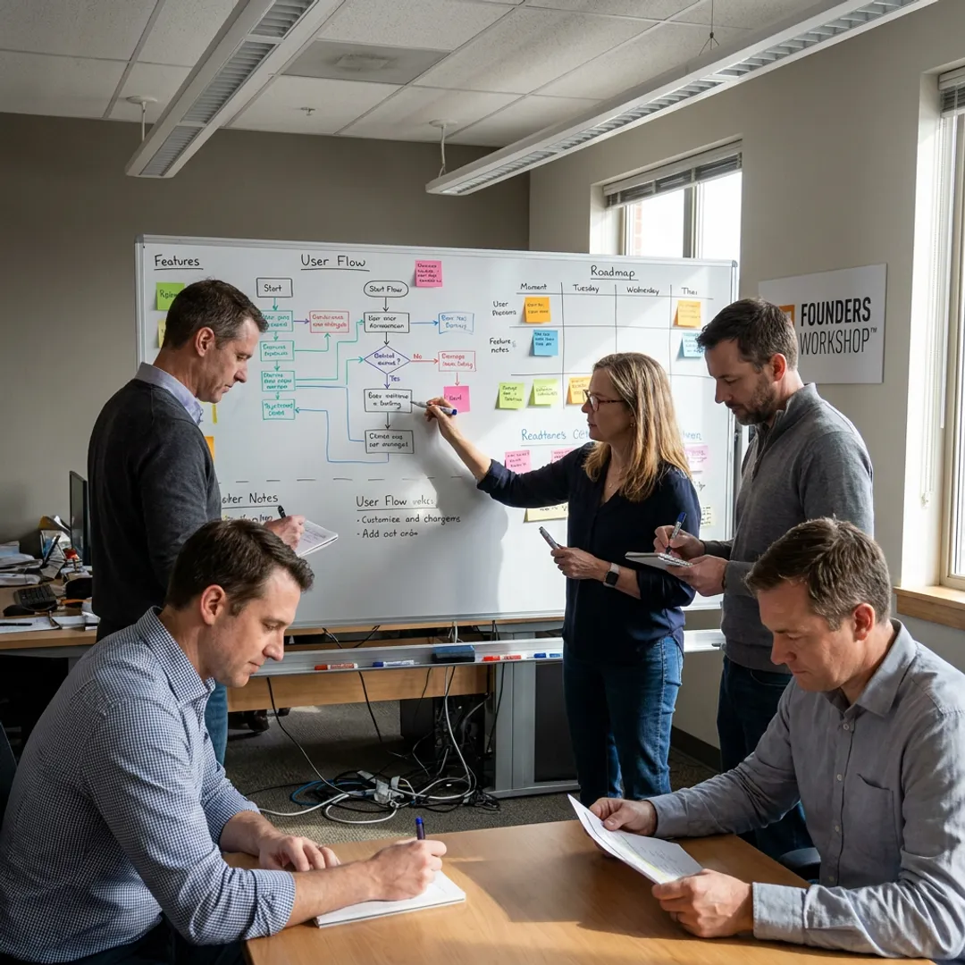 Product team mapping a software discovery roadmap