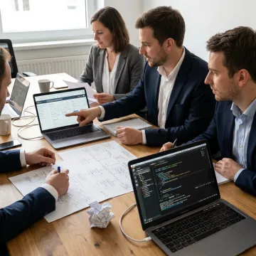 Product team planning web application development workflow