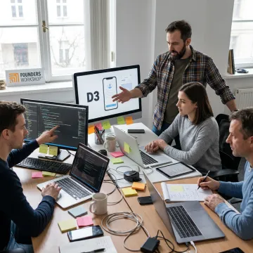 Mobile app developers collaborating on a Dallas business app