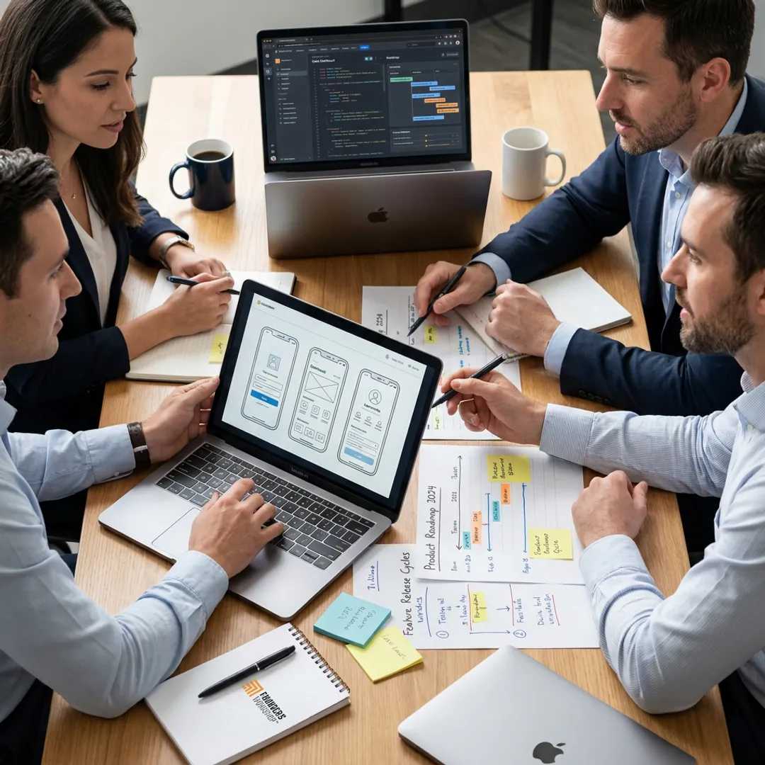 Product team planning a mobile app development roadmap