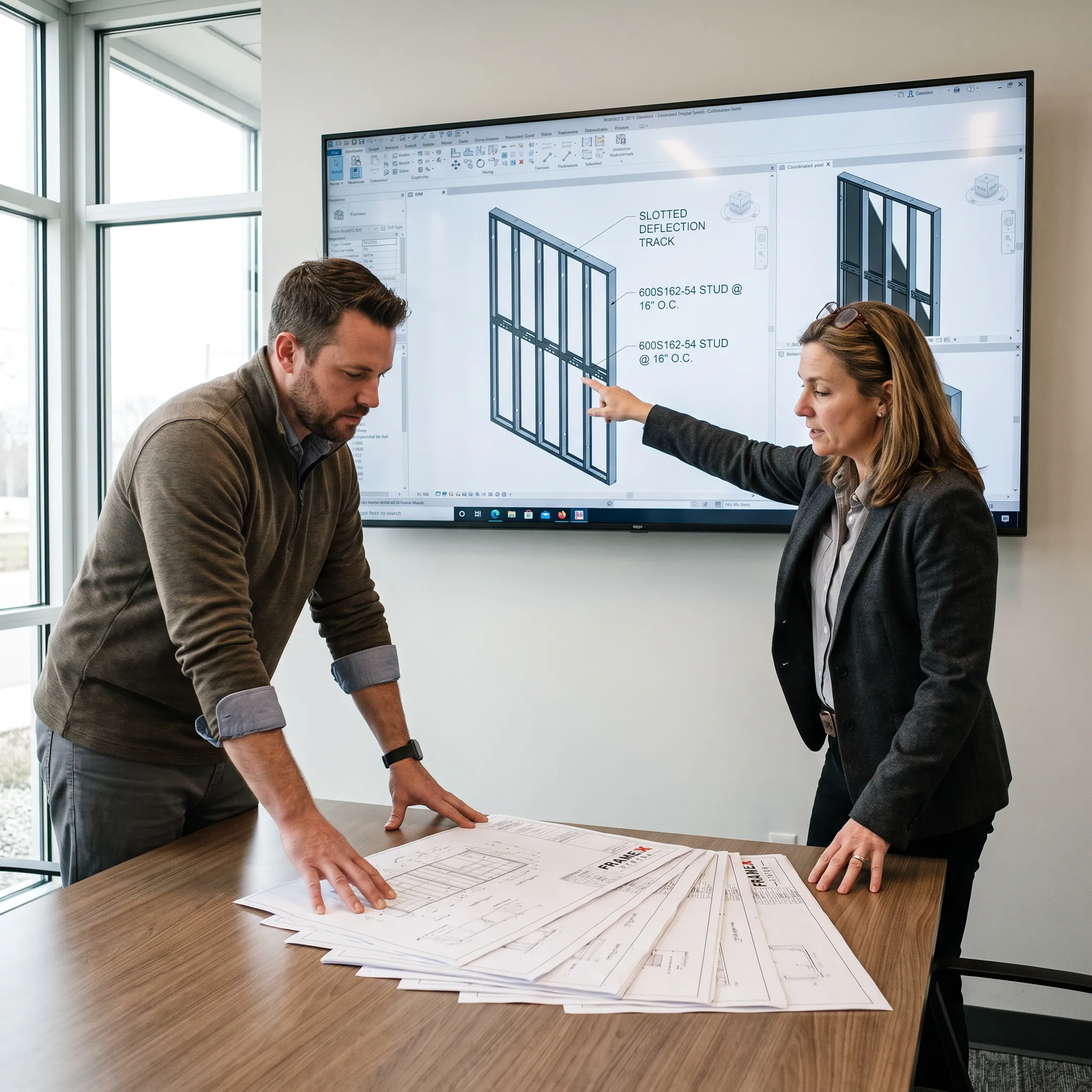 Architect reviewing coordinated steel framing plans