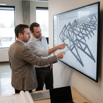 Engineer reviewing steel truss framing model
