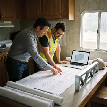 Engineer reviewing coordinated steel floor truss plans