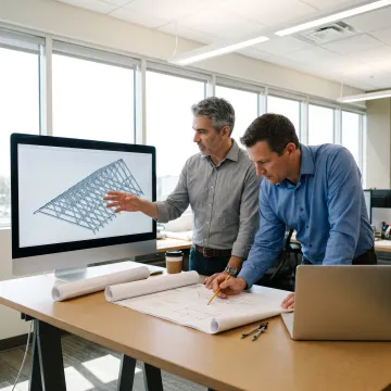 Engineer reviewing a steel roof framing model
