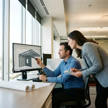 Architect reviewing a steel framing BIM model