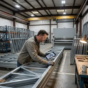 Fabricator inspecting precision cold-formed steel framing