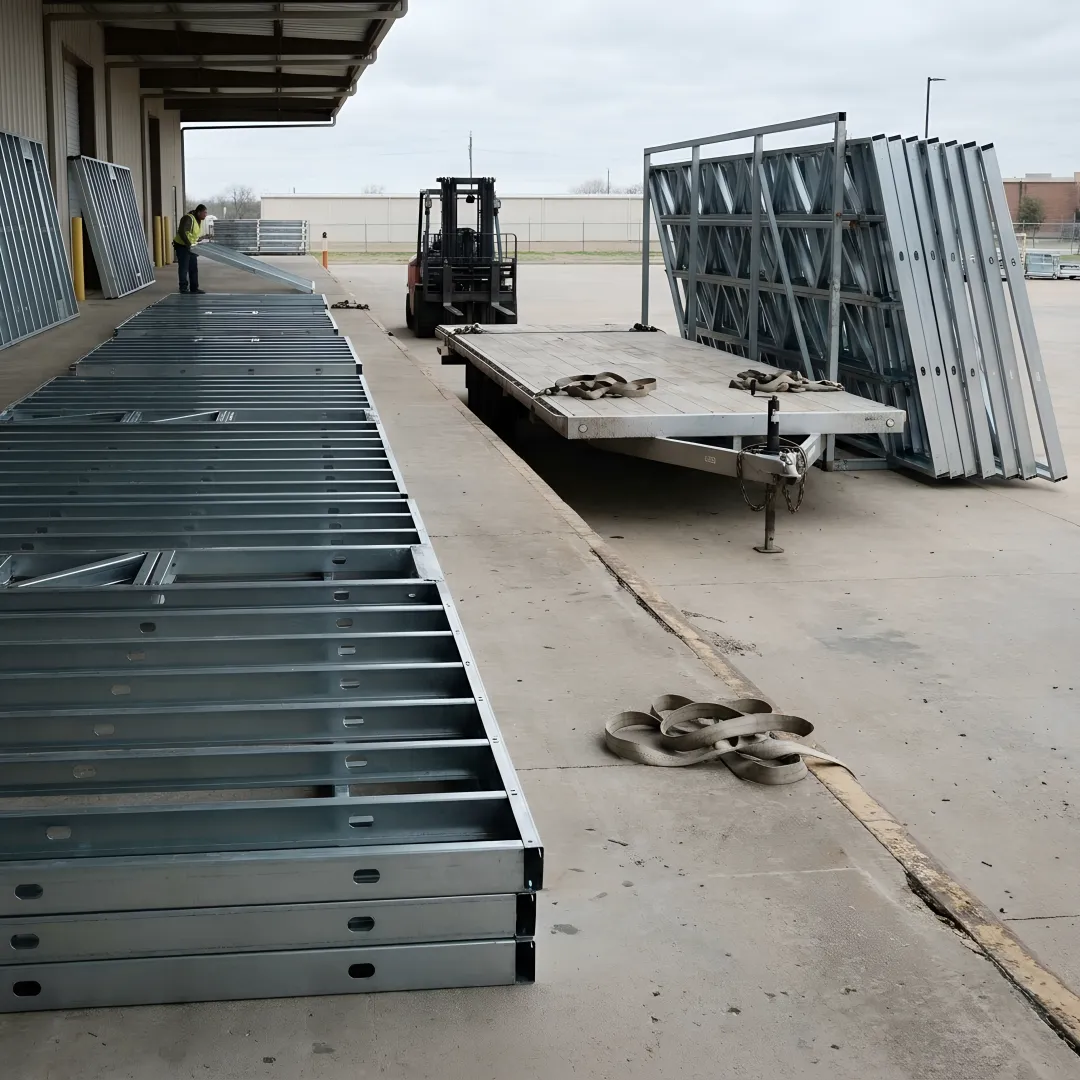 Cold-formed steel framing panels prepared for delivery