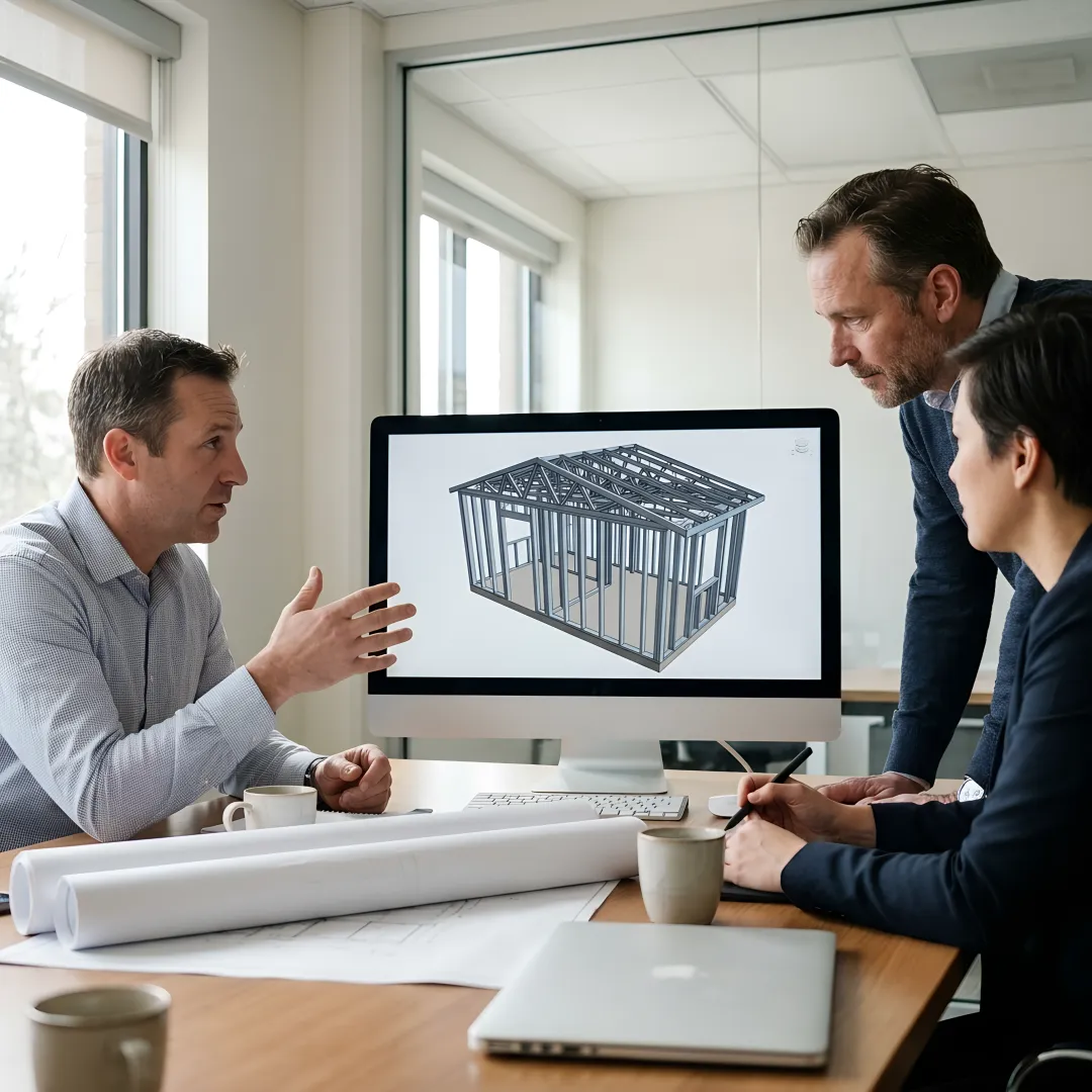 Team coordinating a steel framing BIM model