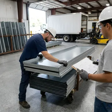 Steel wall panels being prepared for project delivery