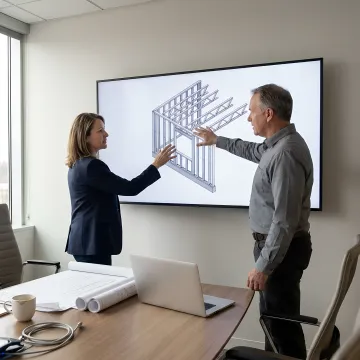 Team reviewing coordinated steel framing model
